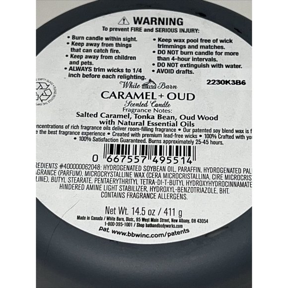 Bath & Body Works 14.5oz. *CARAMEL & OUD* 3 Wick TEST Candle NEW - Picture 12 of 13